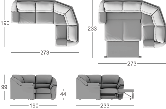Габаритные размеры углового дивана MOON 017